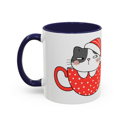 Santa Claus Retro Christmas Accent Cat Lady Coffee Mug (11, 15oz)