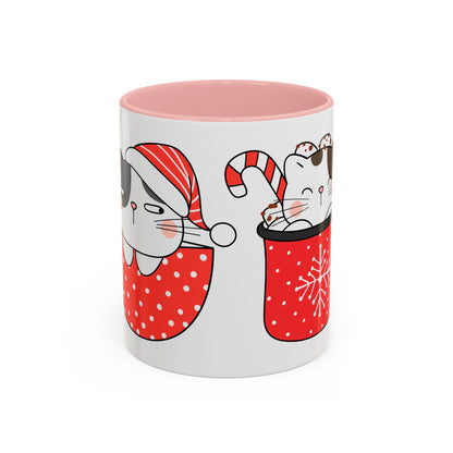 Santa Claus Retro Christmas Accent Cat Lady Coffee Mug (11, 15oz)