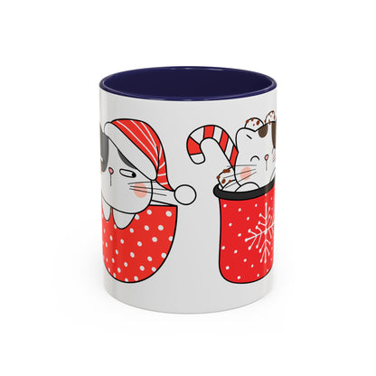 Santa Claus Retro Christmas Accent Cat Lady Coffee Mug (11, 15oz)