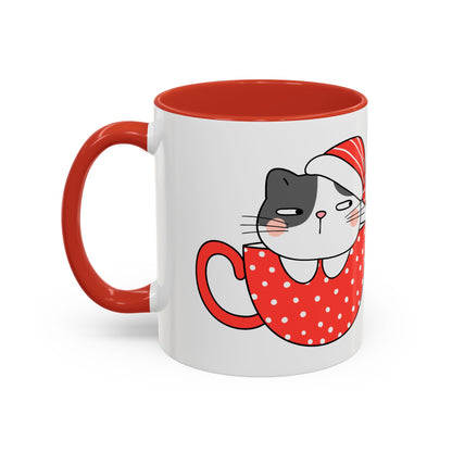 Santa Claus Retro Christmas Accent Cat Lady Coffee Mug (11, 15oz)