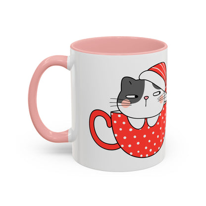 Santa Claus Retro Christmas Accent Cat Lady Coffee Mug (11, 15oz)