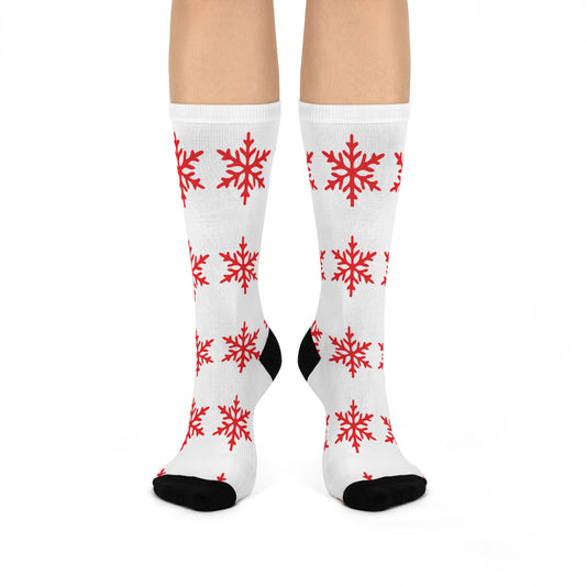 Red Snowflake Christmas Cushioned Crew Socks