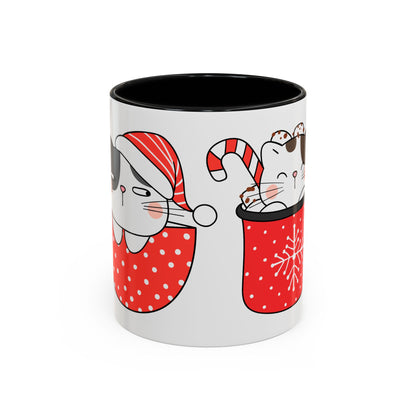 Santa Claus Retro Christmas Accent Cat Lady Coffee Mug (11, 15oz)