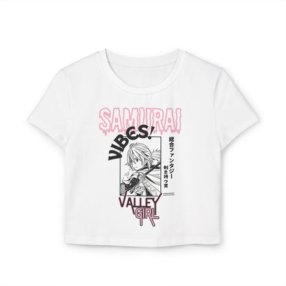 Vintage Retro Anime Graphic Crop Top T-shirt "Samurai Vibes Valley Girl" Women's Baby Tee