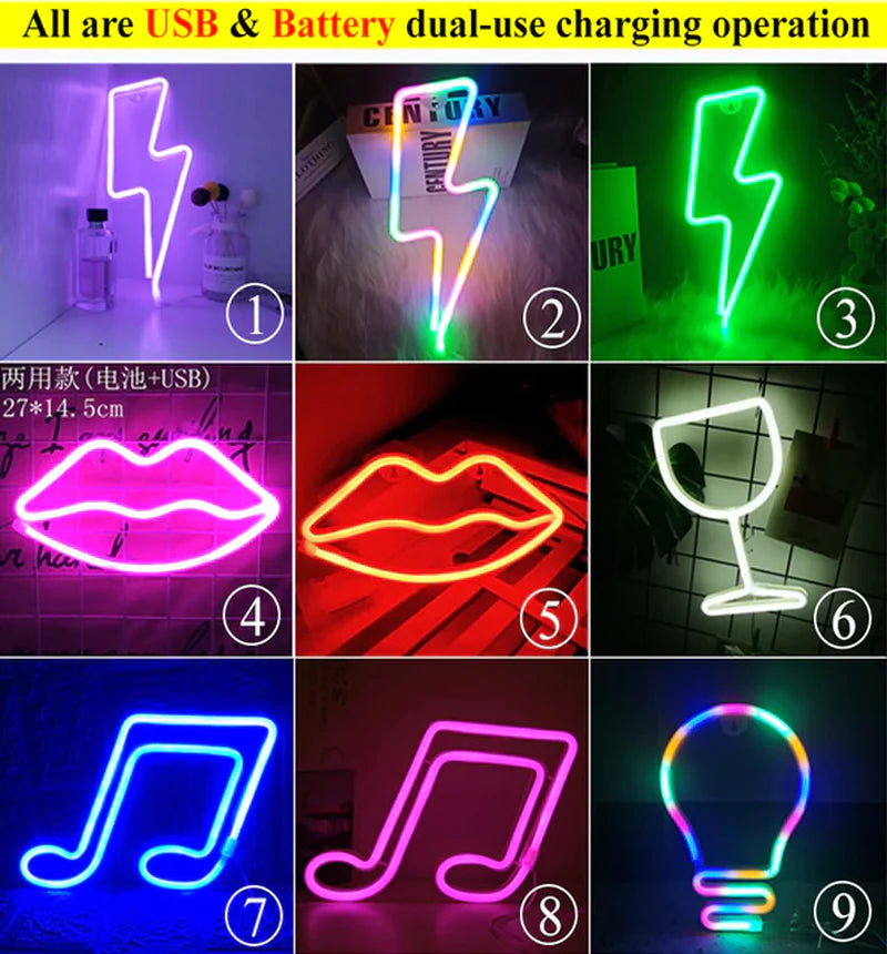 LED Neon Night Light Wall Hanging Neon Sign for Kids Room Home Bedroom Party Bar Wedding Decoration Christmas Gift Neon Lamp