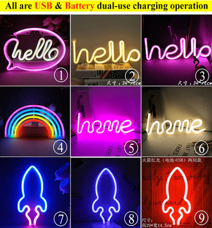 LED Neon Night Light Wall Hanging Neon Sign for Kids Room Home Bedroom Party Bar Wedding Decoration Christmas Gift Neon Lamp